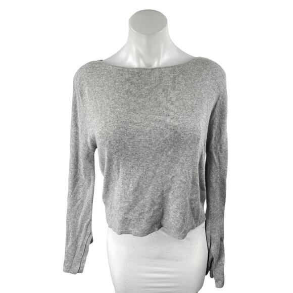 BCBGeneration Women's Gray Rib Knit Split Back Long Sleeve Crop Sweater Top Sz S - Picture 1 of 3